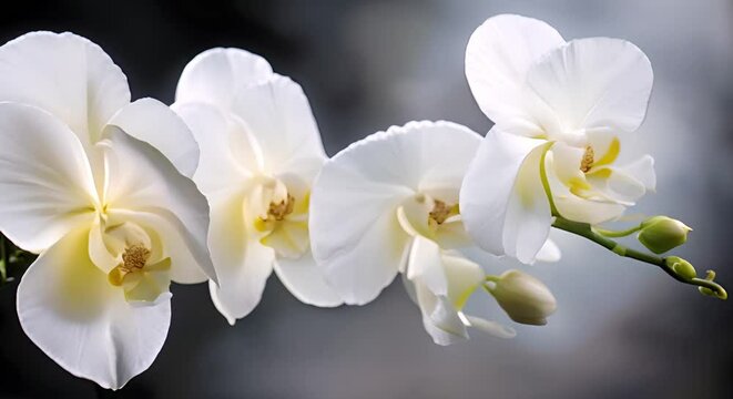 Highresolution 8K photo showcasing a detailed white orchid in full bloom. Concept Nature, Flowers, Orchid, Botanical, Macro Photography