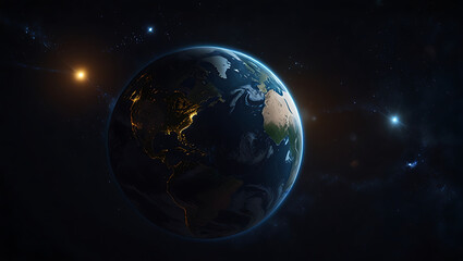 Fototapeta premium planet Earth in dark outer space with Nightlights 