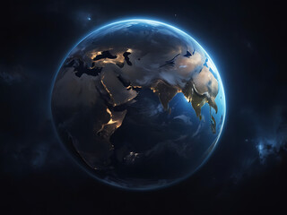 Fototapeta premium planet Earth in dark outer space with Nightlights 