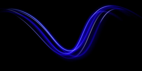 Blue glowing shiny lines effect vector background. Luminous white lines of speed. Light glowing effect. Light trail wave, fire path trace line and incandescence curve twirl.