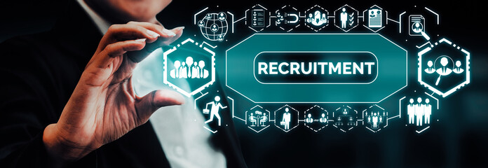 Human Resources Recruitment and People Networking Concept. Modern graphic interface showing...
