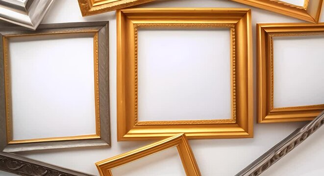 Classic Antique Borders: Vintage Golden Art Frames on White Background. Concept Vintage Frames, Antique Design, Classic Borders, Golden Art, White Background