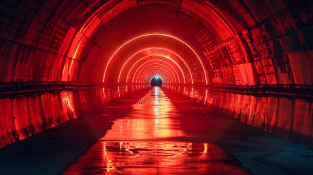 Radial red light through the tunnel glowing in the darkness for print designs templates, Advertising materials, Email Newsletters, Header webs, e commerce signs retail shopping, advertisement business