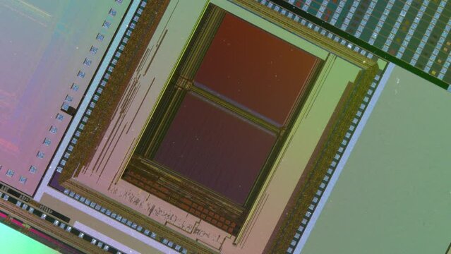 Silicon Wafer with microchips used in electronics for the fabrication of integrated circuits.
