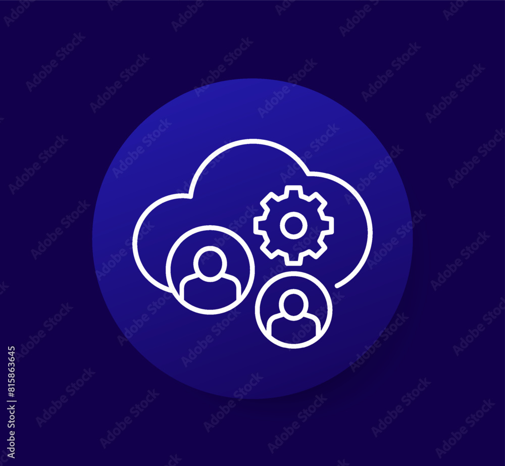 Poster process user data in a cloud icon, line vector