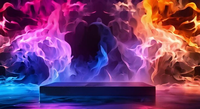 Creating an atmospheric setting with a dark podium on a smoky background and dramatic lighting. Concept Photo Composition, Dramatic Lighting, Dark Atmosphere, Smoky Background, Podium Effect