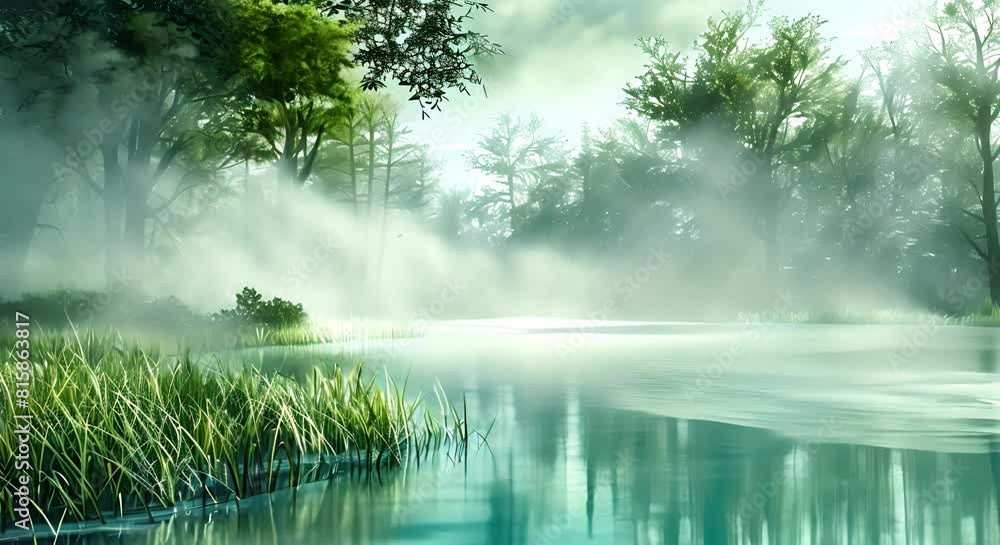 Poster creating a stunning d rendering of a mysterious green swamp without using references. concept concep