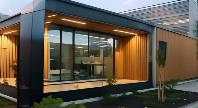 High-Quality Modular Design: Wooden Building Module in Berlin Office Construction. Concept Architecture, Interior Design, Modular Construction, Sustainable Materials, Urban Development