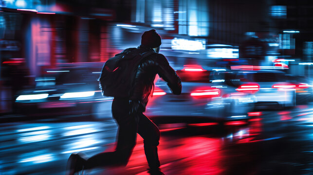 A car thief attempts to run from police, he tries to evade capture by a pursuing police officer