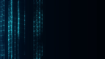 Global network connections. Abstract neural networks cyberspace. Futuristic grid artificial intelligence. Technology cyber dynamic. 3D rendering.