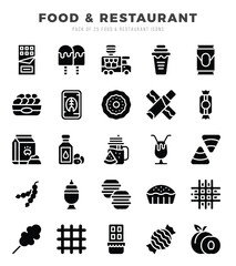 Food and Restaurant elements. Glyph web icon set. Simple vector illustration.