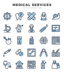 Set of simple Two Color MEDICAL SERVICES Icons. Two Color art icons pack. Vector illustration.