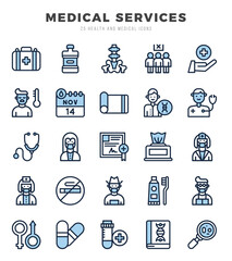 MEDICAL SERVICES icons Pack. Two Color icons set. MEDICAL SERVICES collection set. Simple vector icons.
