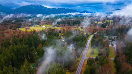 American national park Mount Rainer aerial view. Mountain landscapes drone shot.