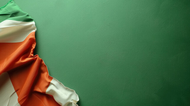 irish national flag with green, white, and orange vertical stripes against a green background