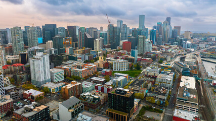 Downtown of Seattle, Washington, the USA. Contemporary urban scenery on the waterfront of Lake...