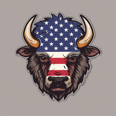 Bison Head With American Flag