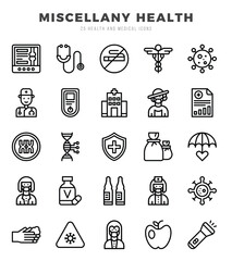 MISCELLANY HEALTH Icons Pack. Lineal icons set. Lineal icon collection set. Simple vector icons.