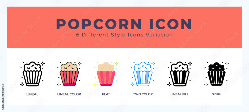 Poster popcorn set of vector icon. for web. and mobile app