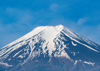 春の富士山に現れた農鳥雪渓