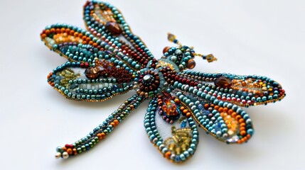 Handcrafted brooch adorned with dragonfly beads Artisan beaded brooches