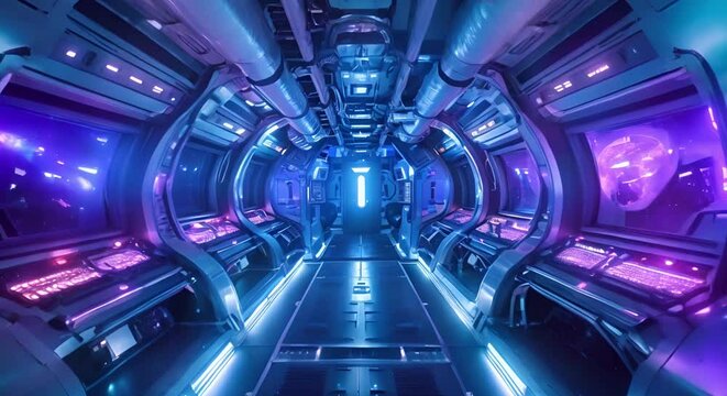 Space station interior with control rooms zero gravity zones and advanced tech. Concept Space Station Design, Zero Gravity Zones, Advanced Technology, Control Room, Futuristic Interior