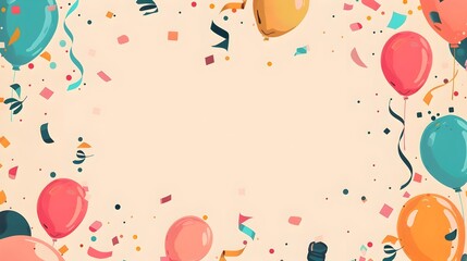 Vibrant with Colorful Confetti and Balloons for Anniversary Birthday or Holiday Party