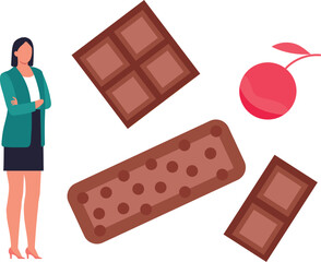 The girl is standing near  chocolates.