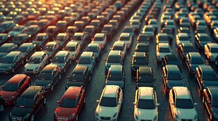Aerial View of Rows of New Cars