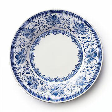 Blue and white porcelain plate with floral motif