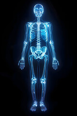 Luminous Blue X-Ray Scan of Detailed Skeletal System in Sterile Black Setting for Diagnostic Reference