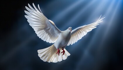 Obraz premium A white dove is flying in the sky by AI generated image