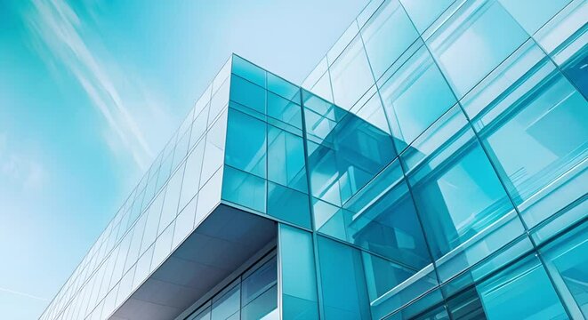 Contemporary Commercial Building Featuring Glass Windows, Aluminum Panels, Steel Frame, and Diagonal Cladding. Concept Architecture Photography, Modern Structures, Urban Landscapes