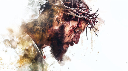 Jesus suffering with a crown of thorns on