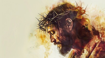 Jesus suffering with a crown of thorns on