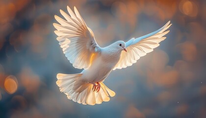 Fototapeta premium A white dove is flying in the sky by AI generated image