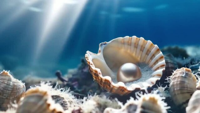 Precious Pearl in a Shell at the Bottom of the Sea, Underwater Treasure in Natural Habitat