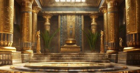 Gilded Gold Podium with an set of sacred symbols and ornaments Ancient Egyptian.