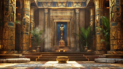 Gilded Gold Podium with an set of sacred symbols and ornaments Ancient Egyptian.