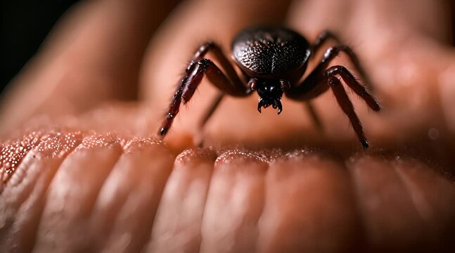 Zecke kurz vor dem Biss in menschliche Haut