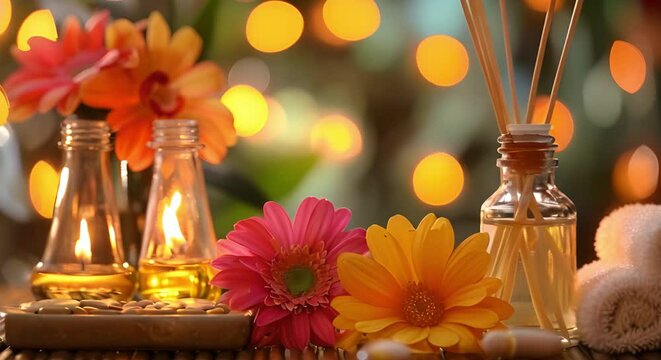 Organic essential oil blend for aromatherapy meditation and relaxation in a spa. Concept Aromatherapy, Essential Oils, Relaxation, Spa, Meditation