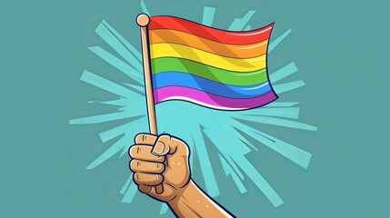 Fist holding rainbow flag flat design front view Pride Parade theme animation Triadic Color Scheme