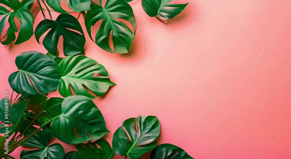 Poster minimal summer banner with philodendron leaves on isolated background capturing summer vibes. concep