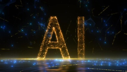 
Orange Hyper Connected Digital AI Logo with futuristic technology Network.  3D Neon Light Animation, Metaverse, AGI.