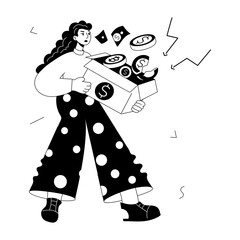 Easy to edit doodle mini illustration of bankruptcy 