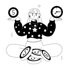 Ready to use doodle mini illustration of time is money 