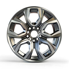 Obraz premium Luxurious polished alloy wheel for high-end vehicles, isolated white background