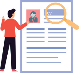 Boy pointing at search of CV.