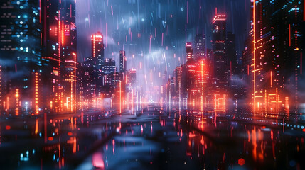 Obraz premium Neon Cityscape in Chaos as Rogue Threatens Underground Resistance