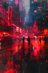 Naklejka premium Neon-Lit Cityscape with Rogue Threat to Underground Resistance